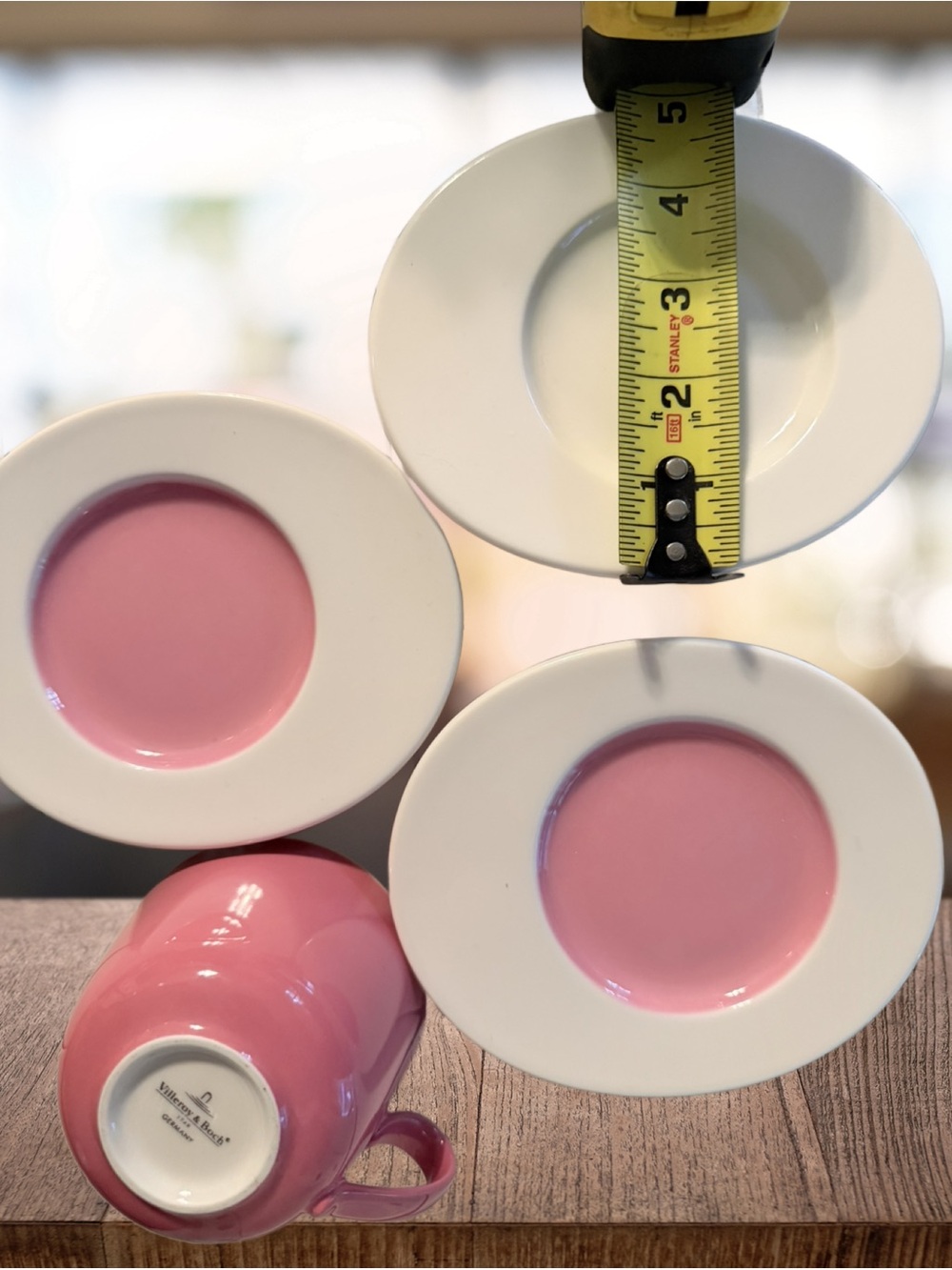4 Pieces Villeroy & Boch Tea Cup & Oval Saucers Wonderful World Collect Pink NWT - Picture 6 of 13